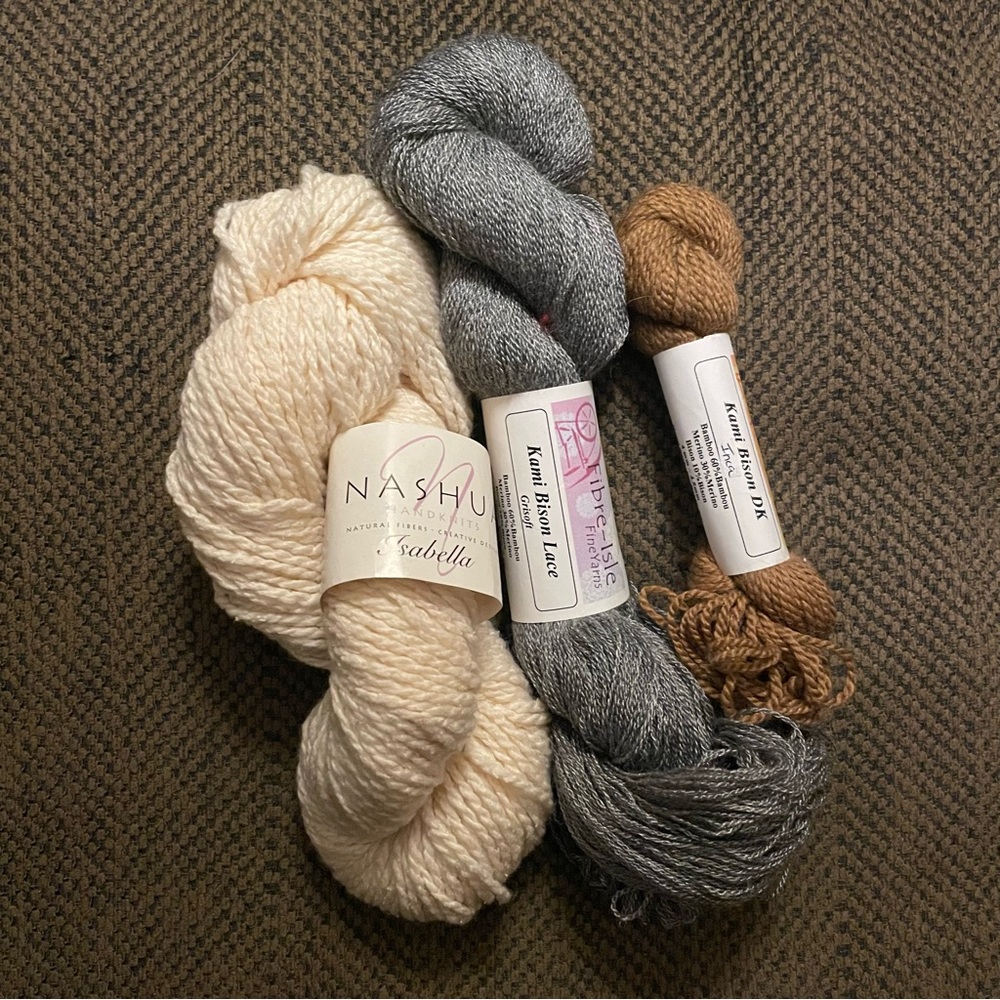Fiber Isle and Nashua Handknits Yarn Bundle, Cream / Grey / Tan